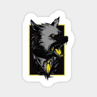 Angry Wolf Dog Black Yellow Magnet