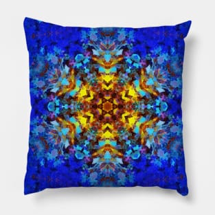 Digital Mandala Yellow and Blue Pillow