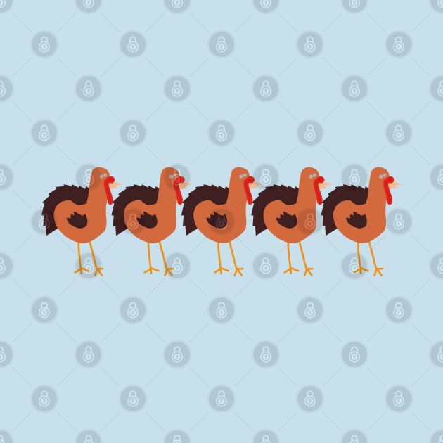 Five Turkey Birds Funny Thanksgiving Animals by ellenhenryart