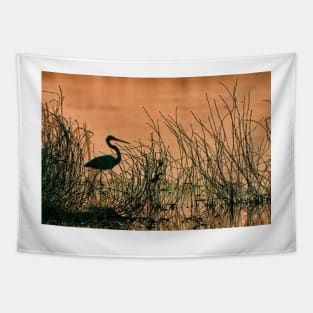 Heron at dusk Tapestry