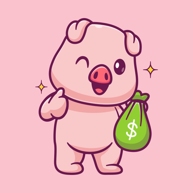 Cute Pig Holding Money Bag With Thumb Up Cartoon by Catalyst Labs