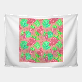 Fun Strawberries Pattern - Coral and Pink Tapestry