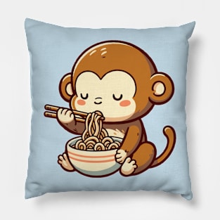 cute monkey eat a bowl of ramen. Pillow