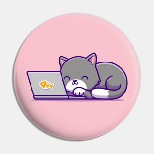 Cute Cat And Laptop Pin