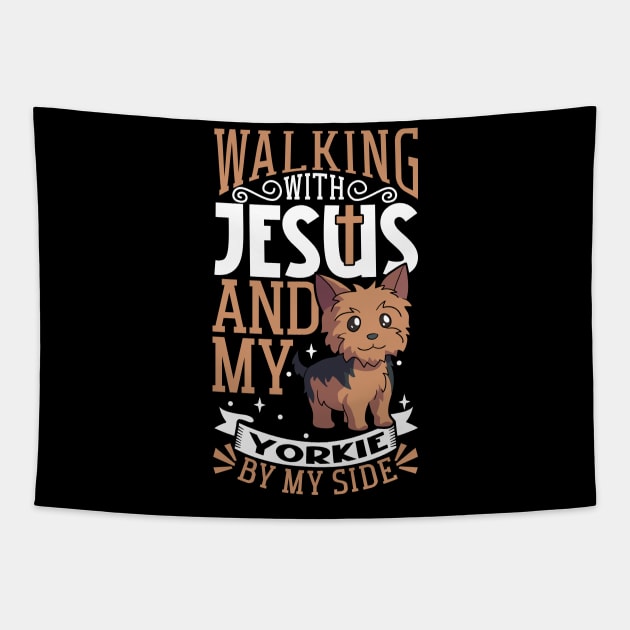 Jesus and dog - Yorkshire Terrier Tapestry by Modern Medieval Design