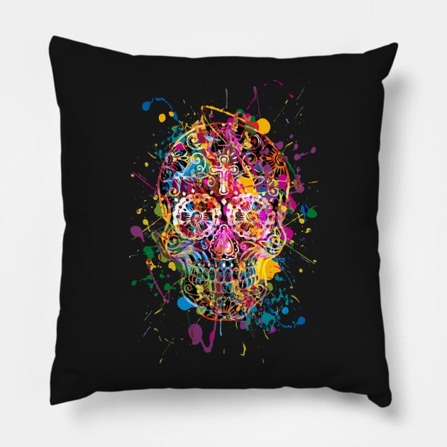 Funny Mexican Sugar Skull Grunge Pillow by EDDArt