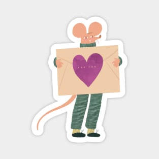 Cute mouse in green with love letter for you Magnet