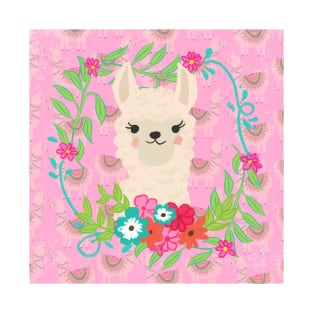 Llama Floral Wreath T-Shirt