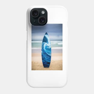 Great big wave painted on recycled surfboard on the beach Phone Case