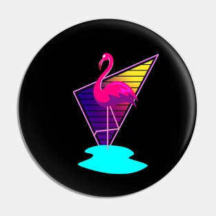 80s Synthwave Inspired Pink Flamingo Triangle Design Pin