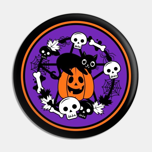 Halloween Cat and Pumpkin Pentacle Wreath Cheeky Witch® Pin by Cheeky Witch