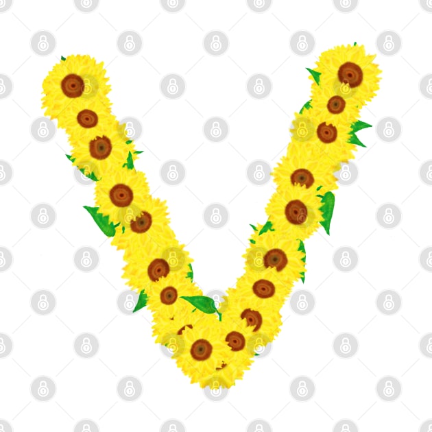 Sunflowers Initial Letter V (White Background) by Art By LM Designs 