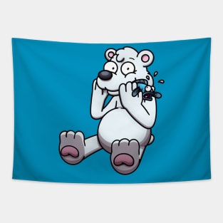 Cartoon Polar Bear Getting Caught Eating Fish Tapestry