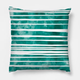 Teal Uneven Stripes Pattern Watercolor Abstract Cute  Girly Pretty Trendy Design Pillow