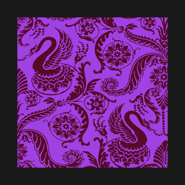 Raspberry on Bright Purple Classy Medieval Damask Swans by JamieWetzel