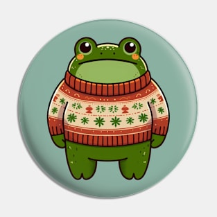 a standing frog wearing a Christmas sweater Pin