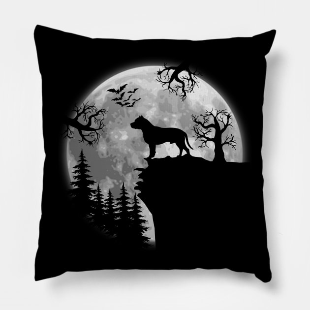 Pitbull And Halloween Moon Pillow by Jenna Lyannion