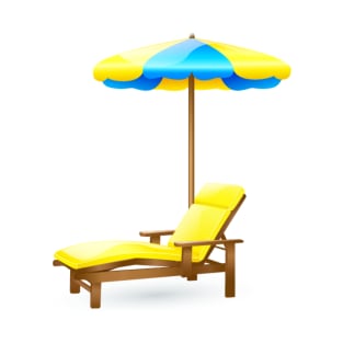 Beach-bed and Umbrella in Blue and Yellow T-Shirt