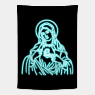 Blue Neon Virgin Mary Tapestry