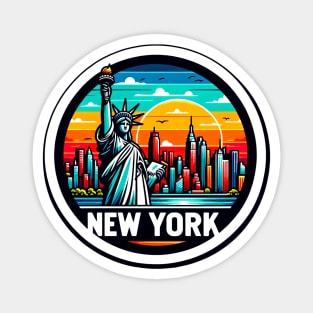 New York skyline and Statue of Liberty stickers - Urban travel design Magnet