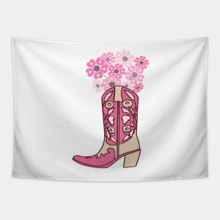 Pink Cowboy Boots with Pink Flowers Tapestry