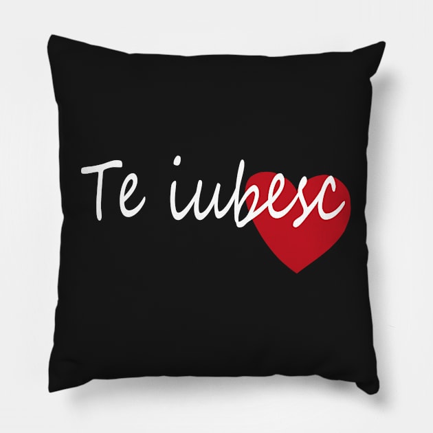 Te Iubesc I Love You Romanian Dragoste Cute Red Hearts Pillow by Nirvanibex