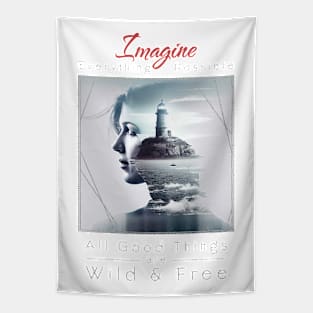 Lady Lighthouse Sea Imagine Wild Free Tapestry