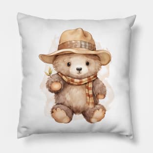 Grizzly Bear in Straw Hat Pillow