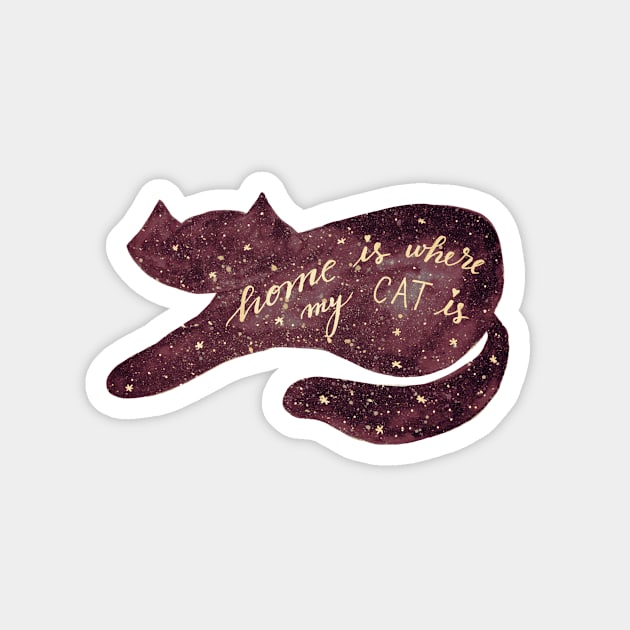 Watercolor galaxy cat - red Magnet by wackapacka