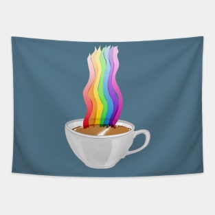 Rainbow Steaming Coffee Cup Tapestry