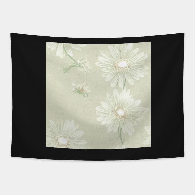 Antique Vintage White Ivory Daisy Floral Illustration Tapestry by VintageFlorals