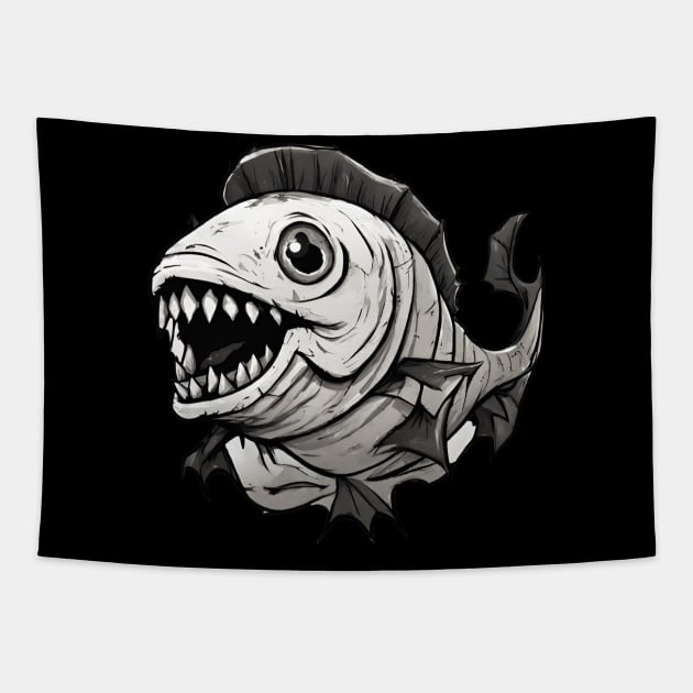 piranha joe Halloween black and white fan art Tapestry by in leggings