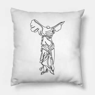 Minimal line illustration of the Winged Victory of Samothrace Pillow