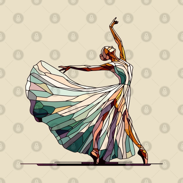 Beautiful ballerina in a white dress dancing, ballet dance, mosaic glass geometric by Nora Liak