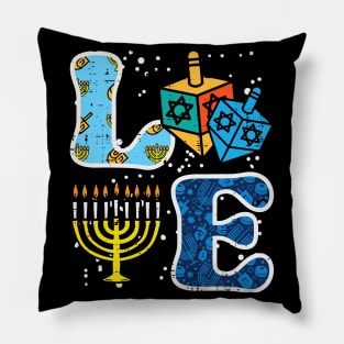 Hanukkah Love Menorah Dreidel Chanukah Jewish Pillow