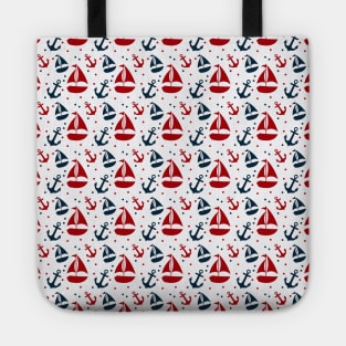 Red and Navy Blue Nautical yachts Tote