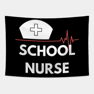 School Nurse white text design. Would make a great gift for School Nurses Tapestry