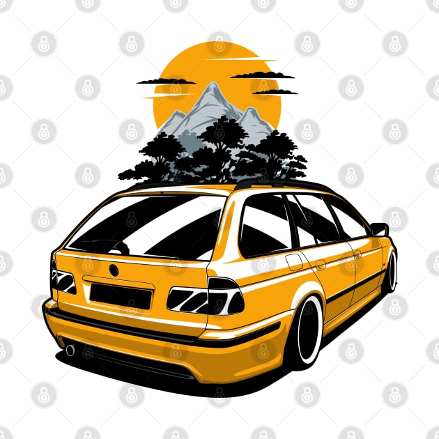 Yellow E39 Touring Mountains by KaroCars