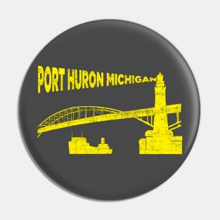 Yellow Port Huron Michigan Lighthouse Bridge Scene Pin