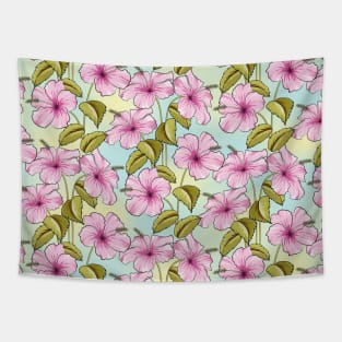 Pink Hibiscus Flowers Pattern Tapestry