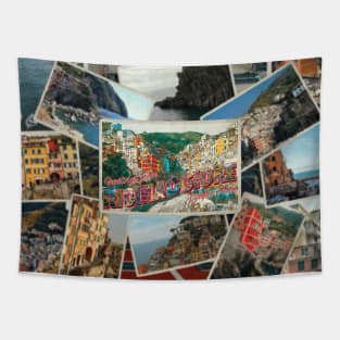 Greetings from Riomaggiore Cinque Terre vintage style retro souvenir Tapestry