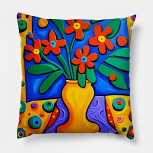 Still Life Painting with Flowers in a Yellow Vase Pillow