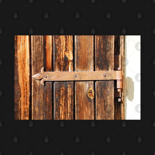 Rusted Hinge on Wooden Door by jojobob