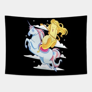 Heroic Banana With Long Hair Riding An Unicorn Tapestry