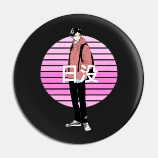 Pink Retro Sun Anime Boy Pin