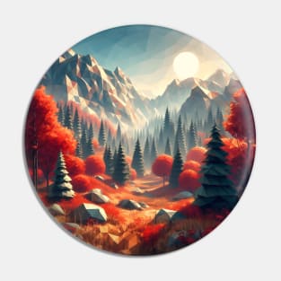 Polygonal Reddish Autumn Forest Pin