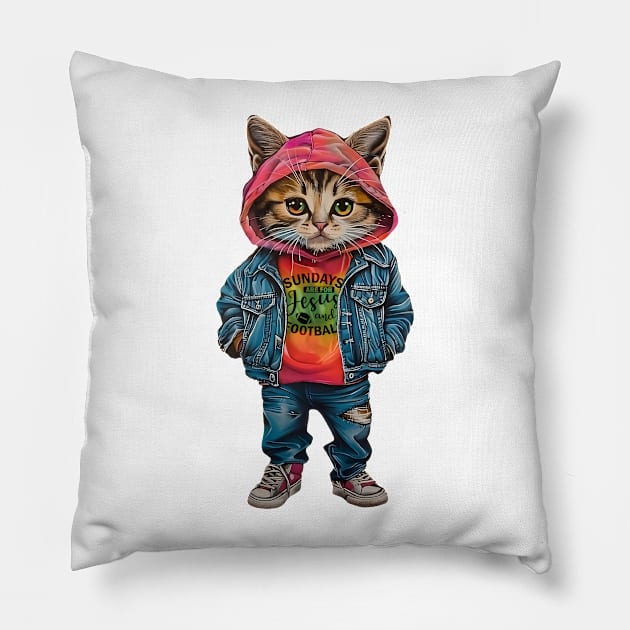 Cat Shirt. Sundays are for Jesus and Football America Pillow by Nichole Joan Fransis Pringle