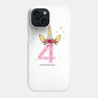 Fourth birthday candle. Four. Unicorn Birthday invitation. Party invitation-greeting card Phone Case