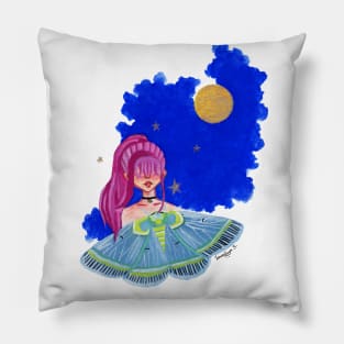 Kawaii Moth Girl Gouache Painting Pillow