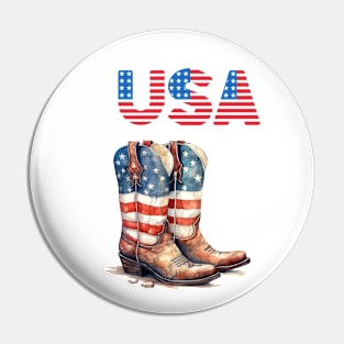 Country Western Patriotic Cowboy Boots Design Pin